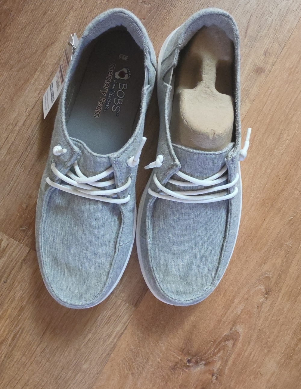 Skechers BOBS Womens Gray Casual Slip-On Loafers with White Laces